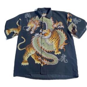 Western Max short-sleeved button-up shirt Dragon & Tiger Graphic Men’s Size L.